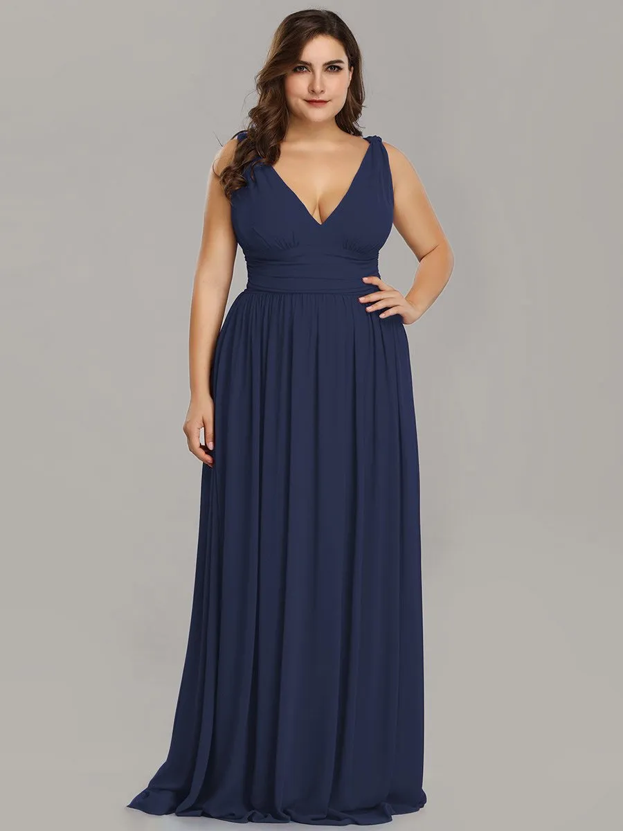 Double V-Neck Maxi Long Wholesale Plus Size Evening Dresses