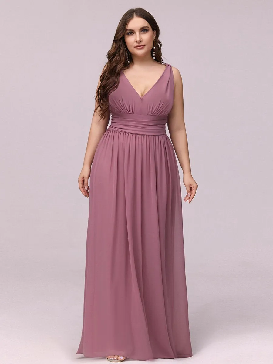 Double V-Neck Maxi Long Wholesale Plus Size Evening Dresses