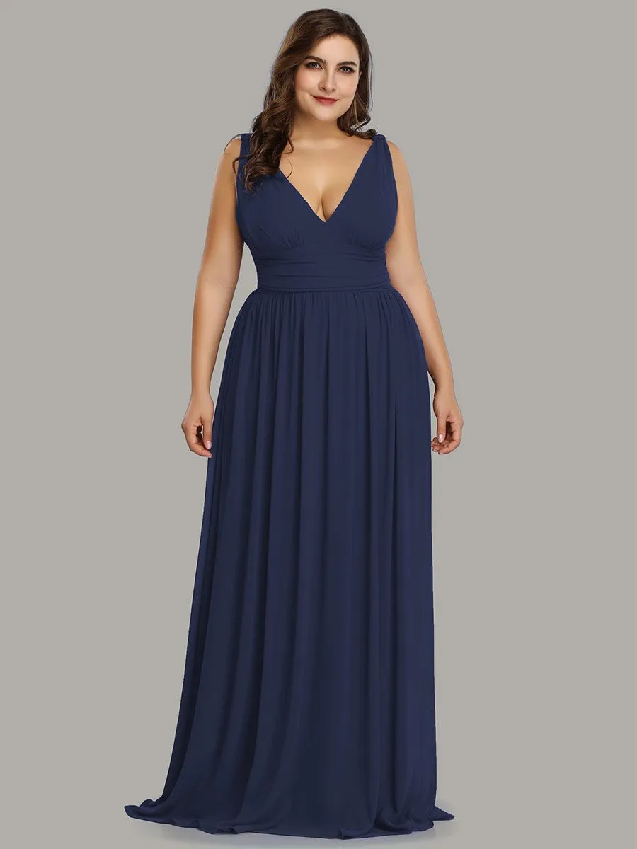 Double V-Neck Maxi Long Wholesale Plus Size Evening Dresses