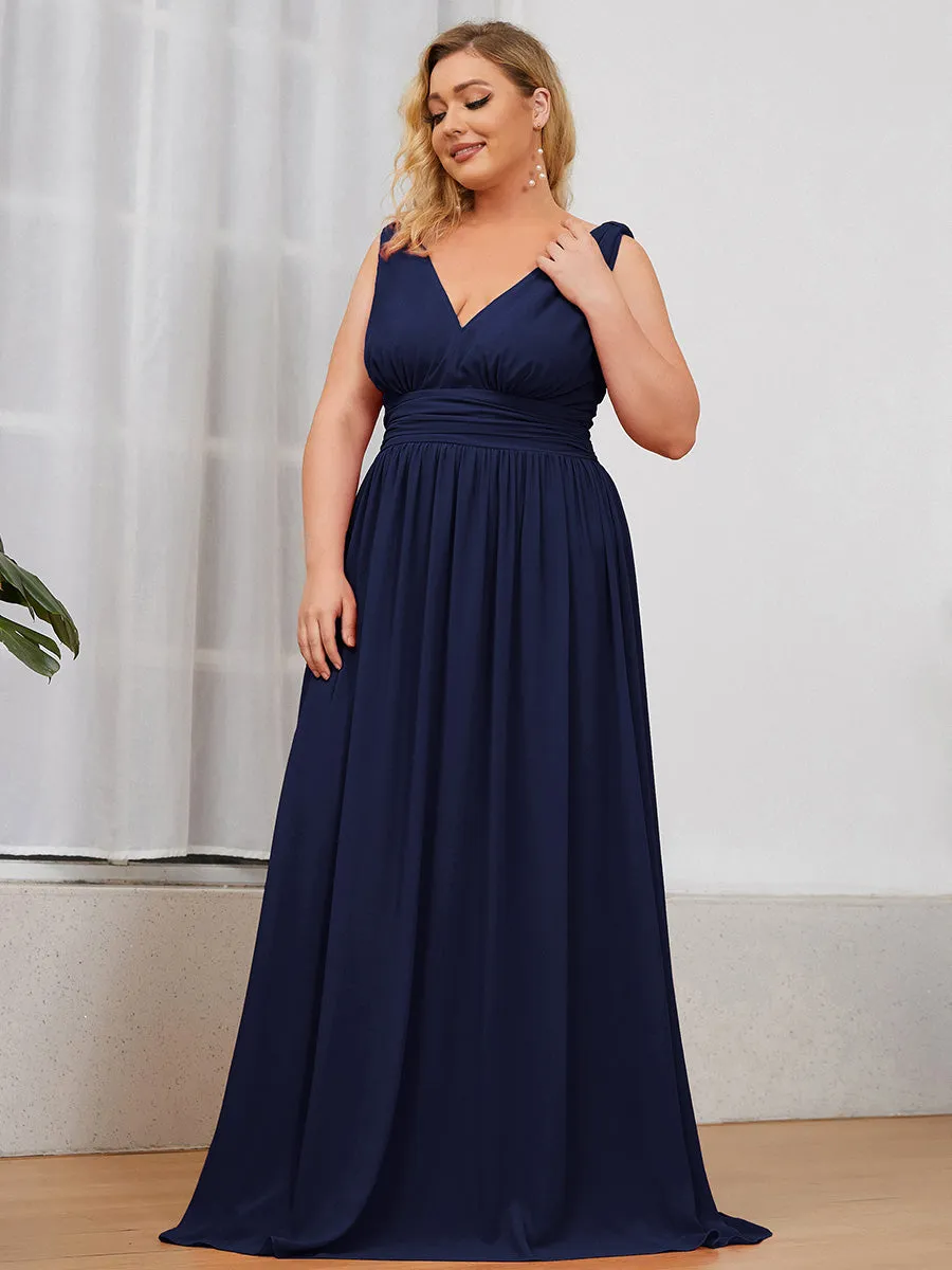 Double V-Neck Maxi Long Wholesale Plus Size Evening Dresses