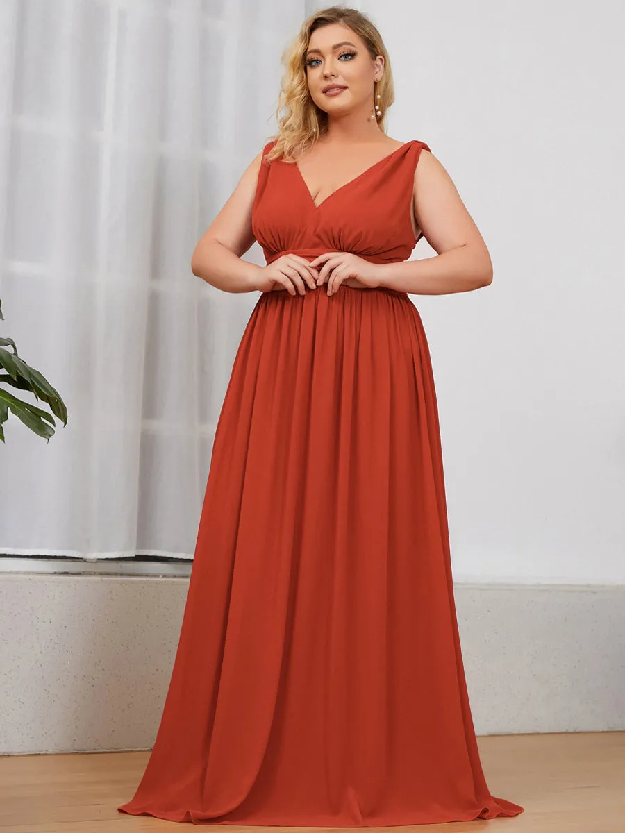 Double V-Neck Maxi Long Wholesale Plus Size Evening Dresses