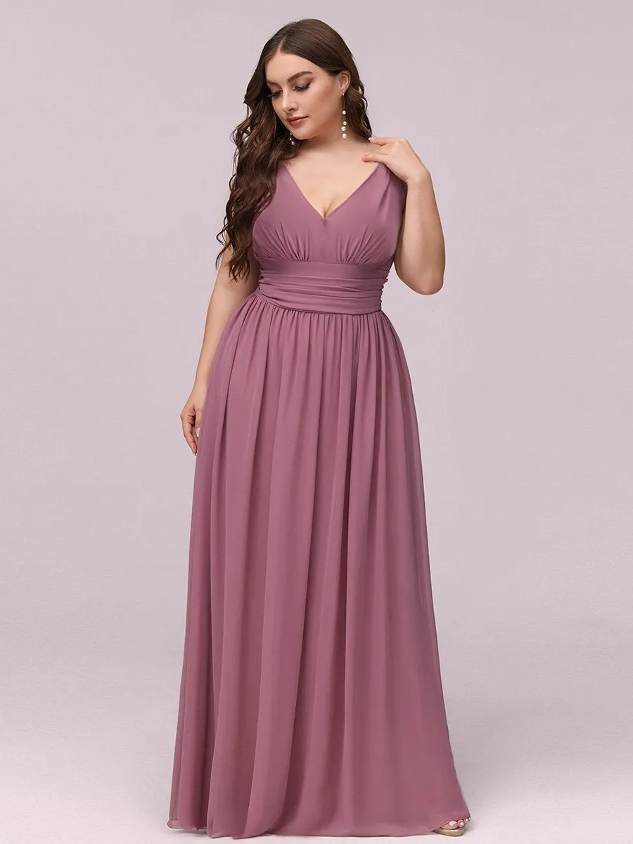 Double V-Neck Maxi Long Wholesale Plus Size Evening Dresses