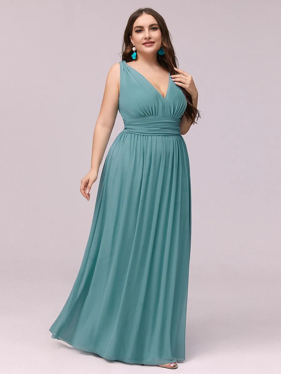 Double V-Neck Maxi Long Wholesale Plus Size Evening Dresses