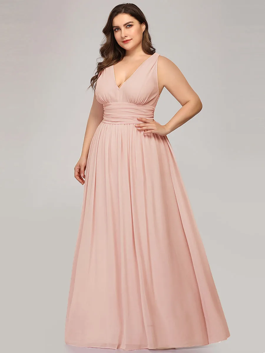 Double V-Neck Maxi Long Wholesale Plus Size Evening Dresses