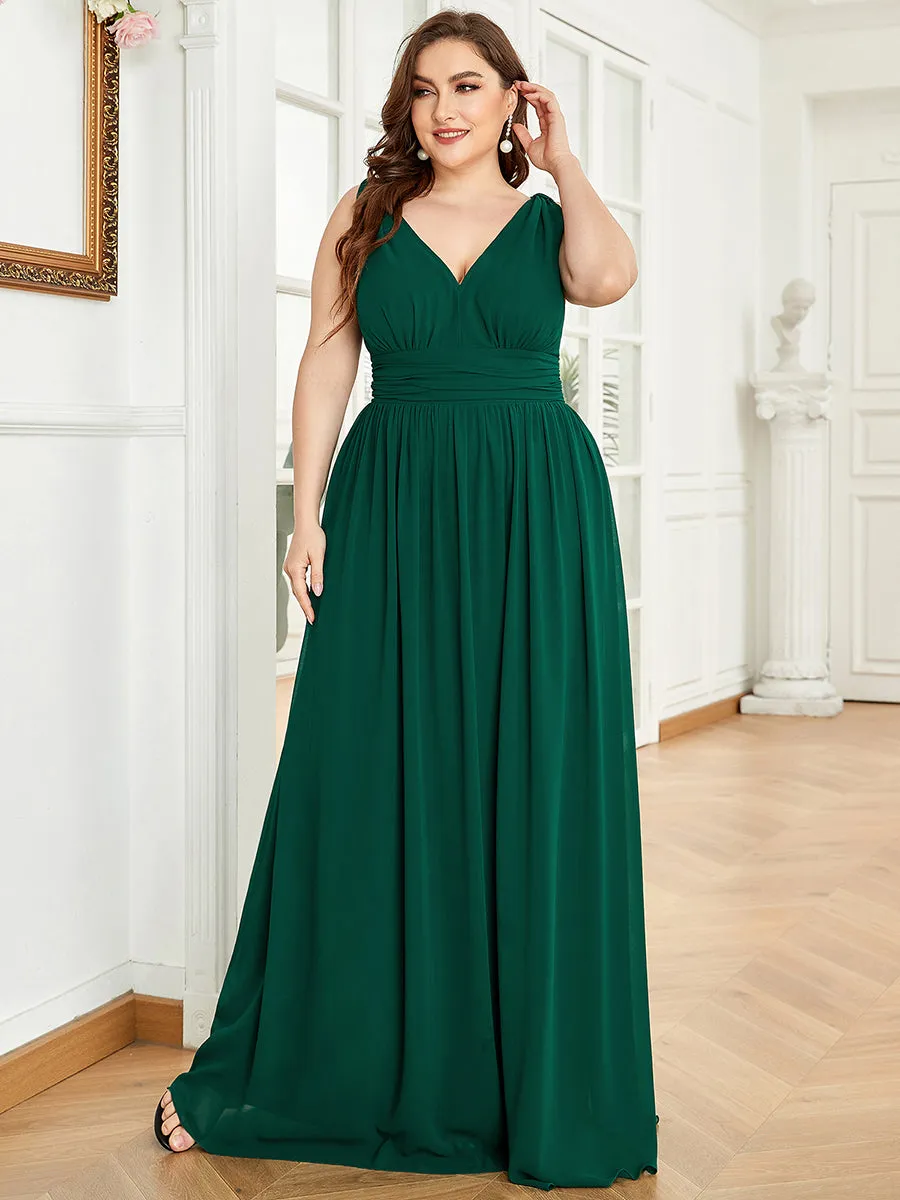 Double V-Neck Maxi Long Wholesale Plus Size Evening Dresses