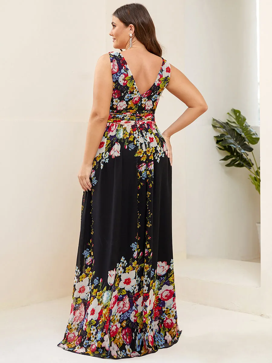 Double V-Neck Maxi Long Wholesale Plus Size Evening Dresses