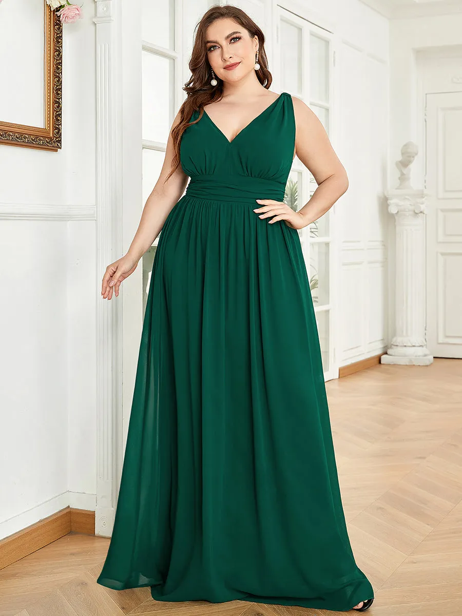 Double V-Neck Maxi Long Wholesale Plus Size Evening Dresses