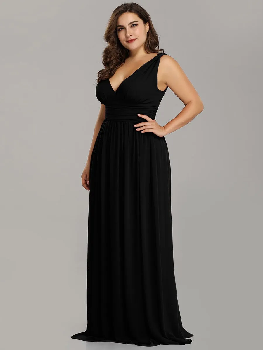 Double V-Neck Maxi Long Wholesale Plus Size Evening Dresses