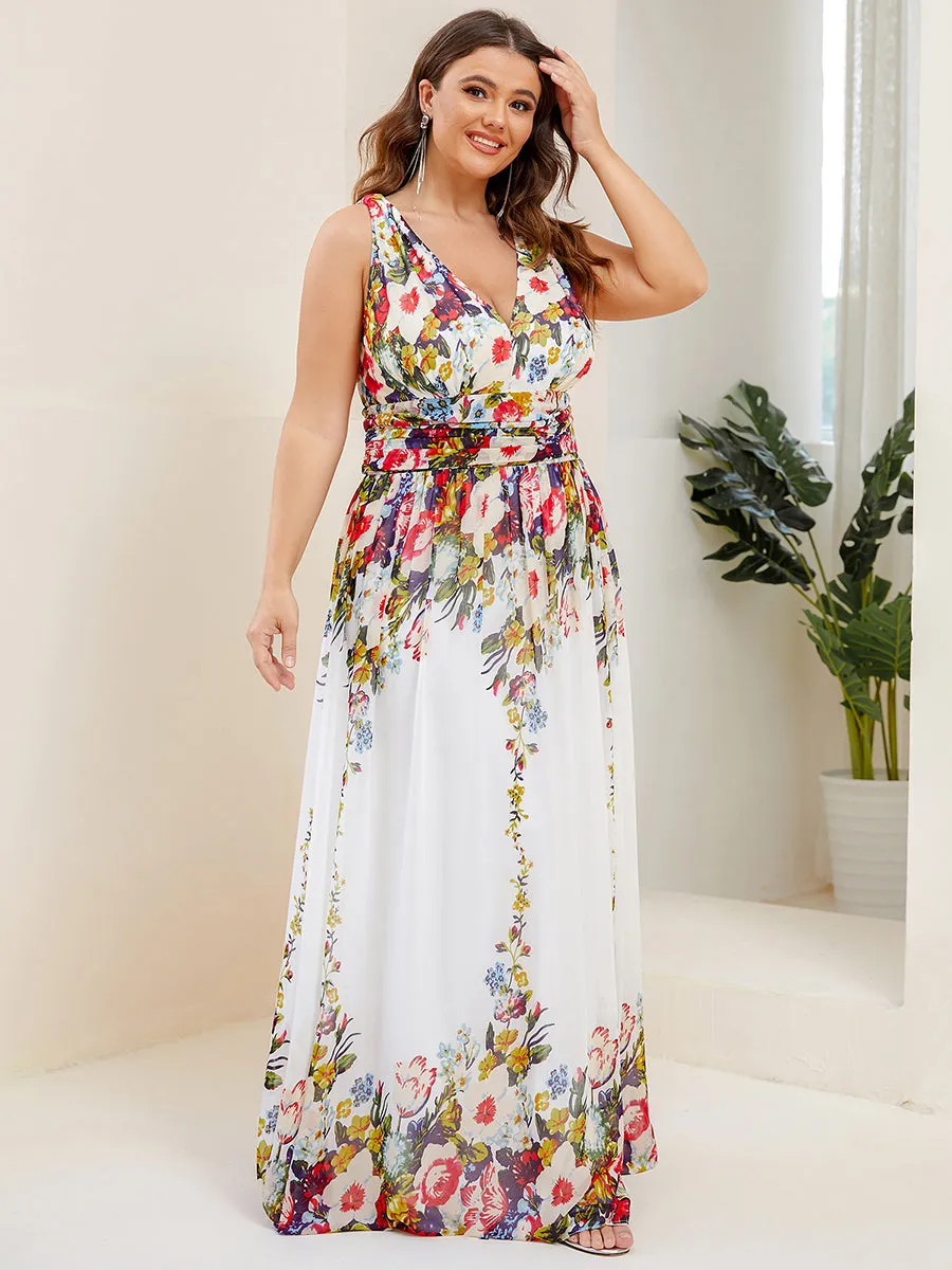 Double V-Neck Maxi Long Wholesale Plus Size Evening Dresses