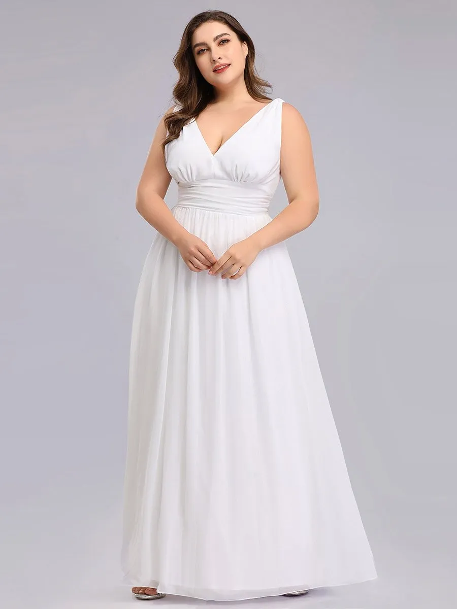 Double V-Neck Maxi Long Wholesale Plus Size Evening Dresses