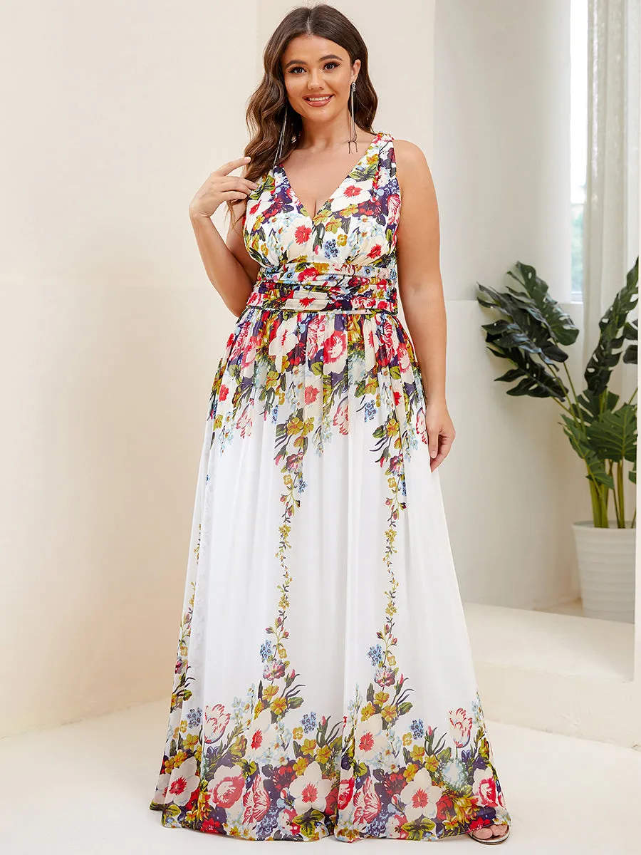 Double V-Neck Maxi Long Wholesale Plus Size Evening Dresses