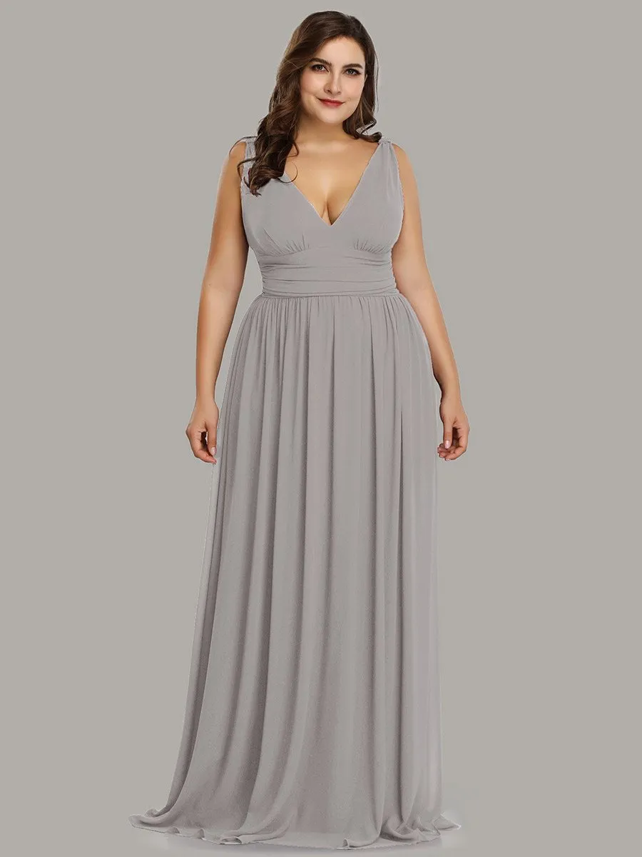 Double V-Neck Maxi Long Wholesale Plus Size Evening Dresses