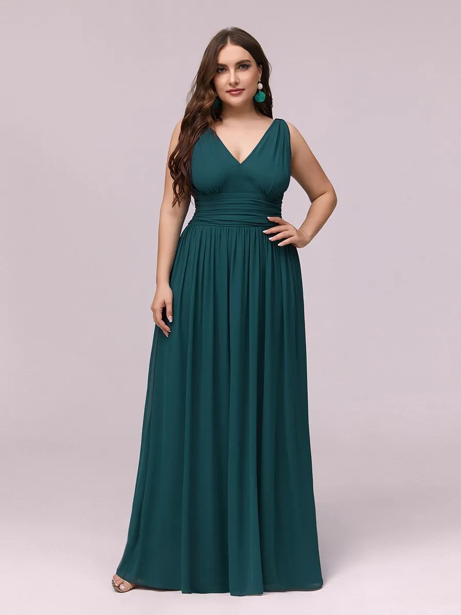 Double V-Neck Maxi Long Wholesale Plus Size Evening Dresses