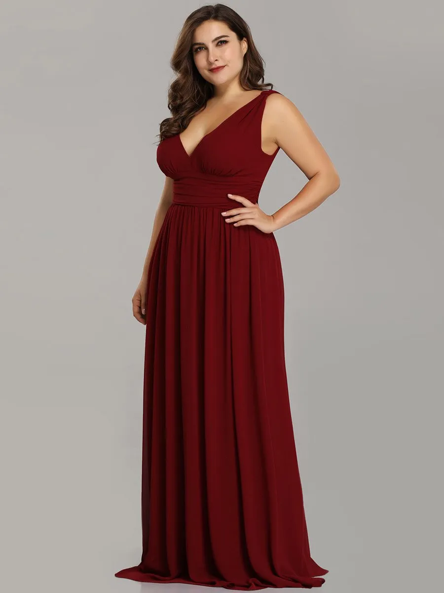 Double V-Neck Maxi Long Wholesale Plus Size Evening Dresses