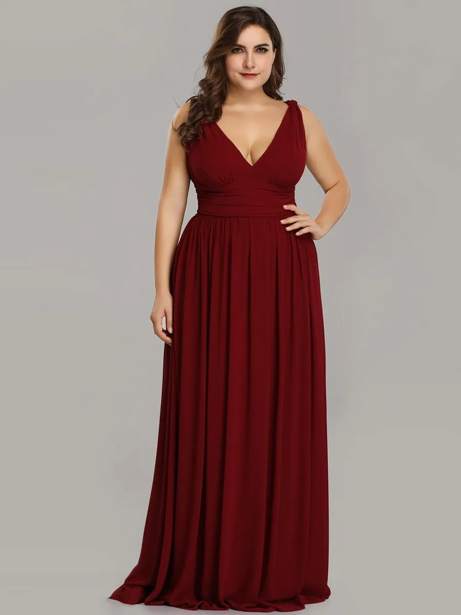 Double V-Neck Maxi Long Wholesale Plus Size Evening Dresses