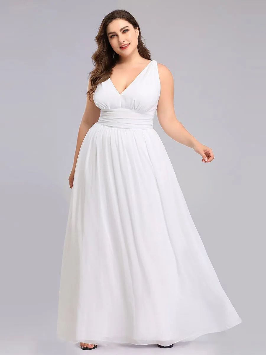 Double V-Neck Maxi Long Wholesale Plus Size Evening Dresses