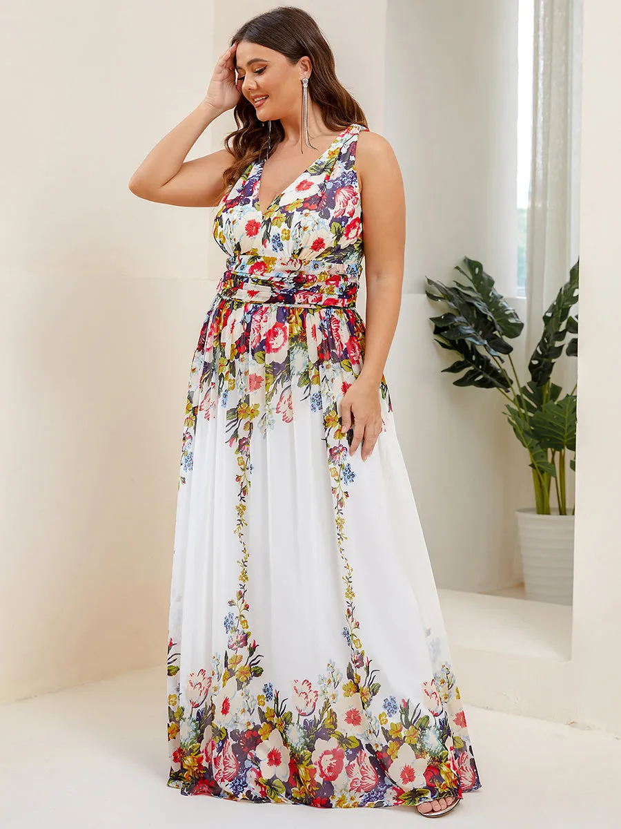 Double V-Neck Maxi Long Wholesale Plus Size Evening Dresses