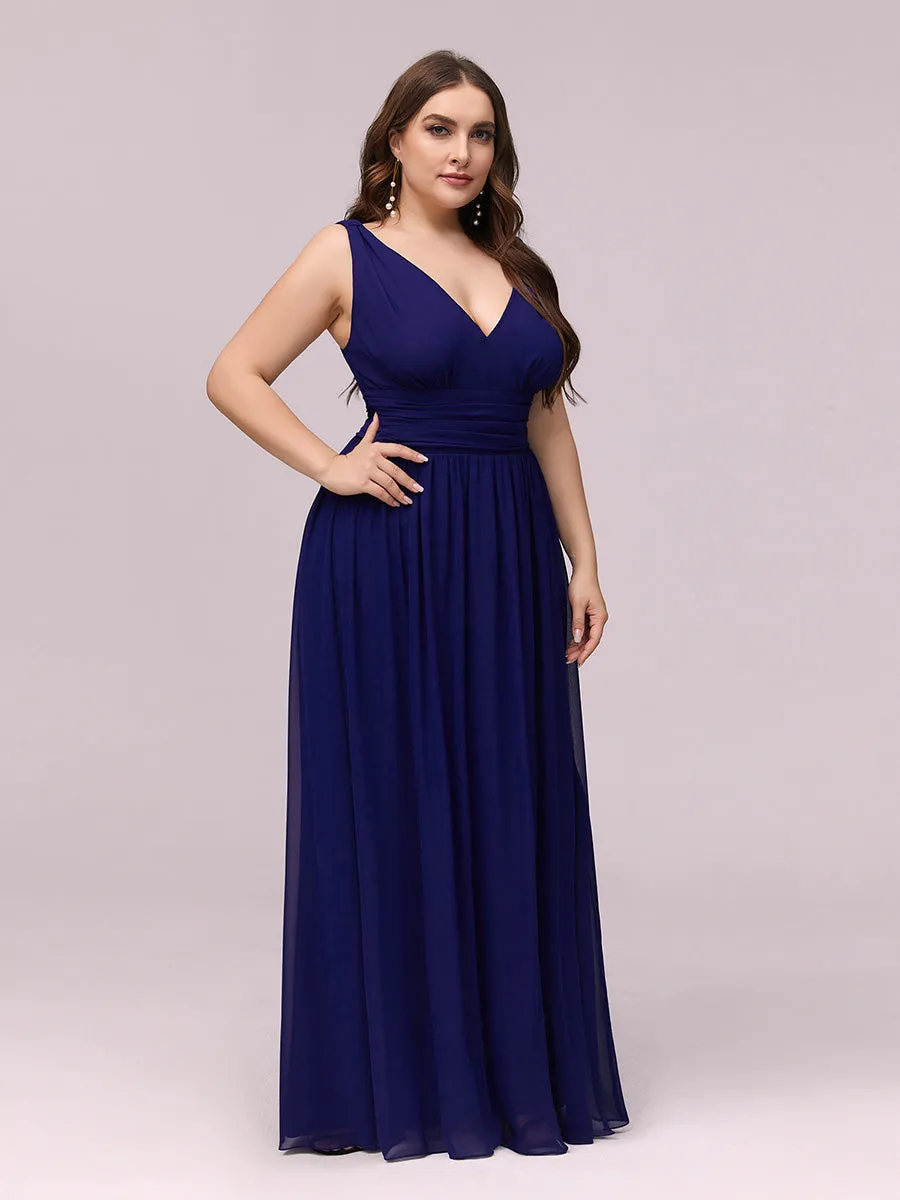 Double V-Neck Maxi Long Wholesale Plus Size Evening Dresses