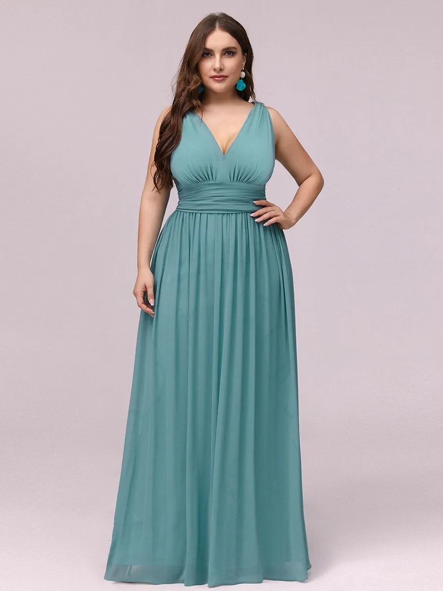 Double V-Neck Maxi Long Wholesale Plus Size Evening Dresses