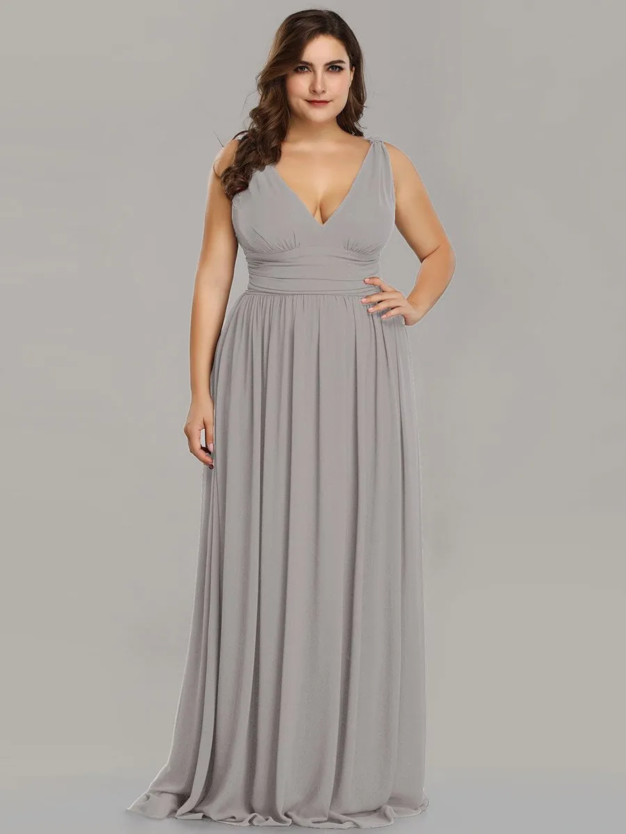 Double V-Neck Maxi Long Wholesale Plus Size Evening Dresses