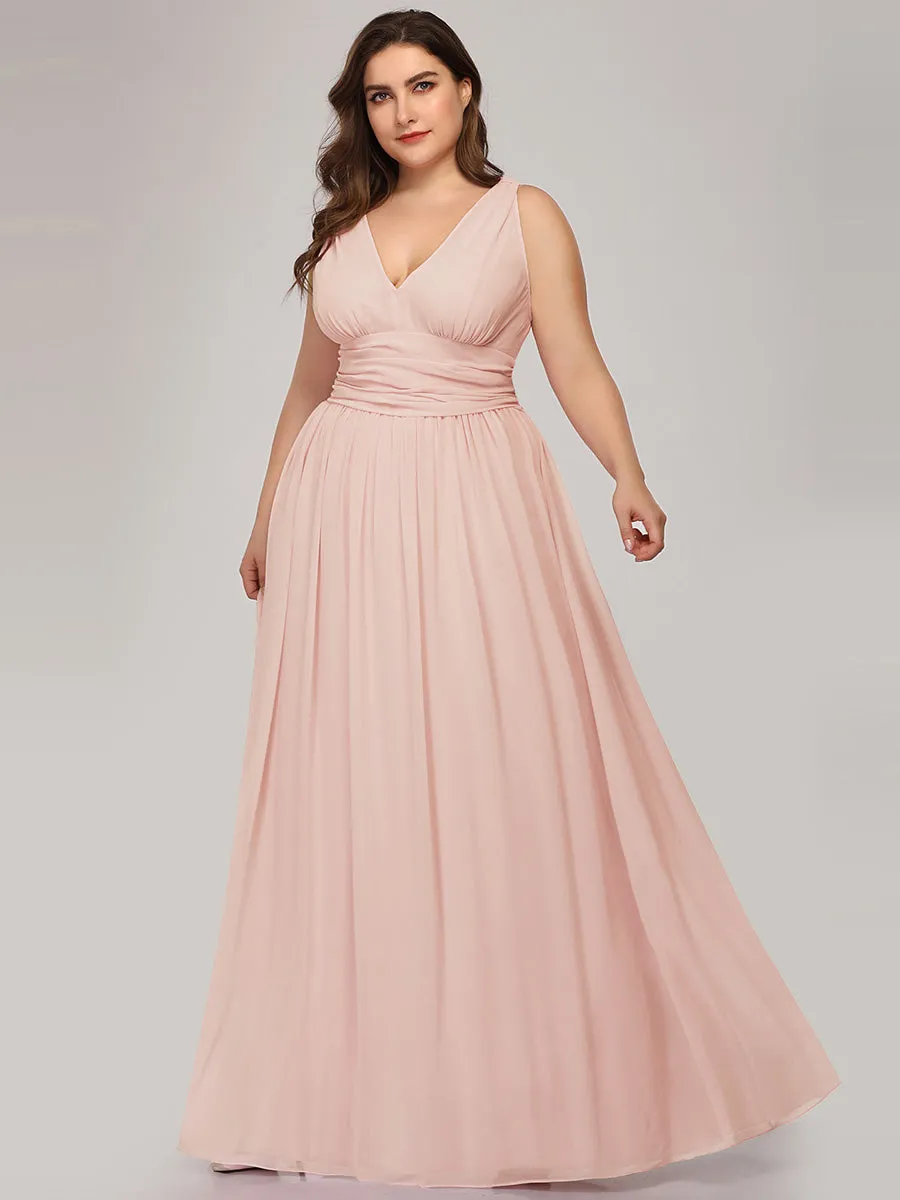 Double V-Neck Maxi Long Wholesale Plus Size Evening Dresses