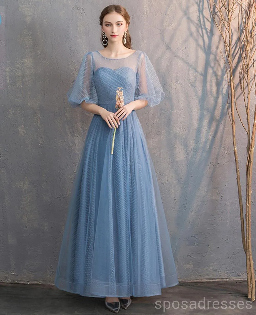 Dusty Blue Floor Length Mismatched Cheap Bridesmaid Dresses Online, WG533