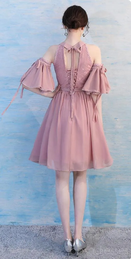 Dusty Pink Chiffon Mismatched Simple Short Bridesmaid Dresses Online, WG514