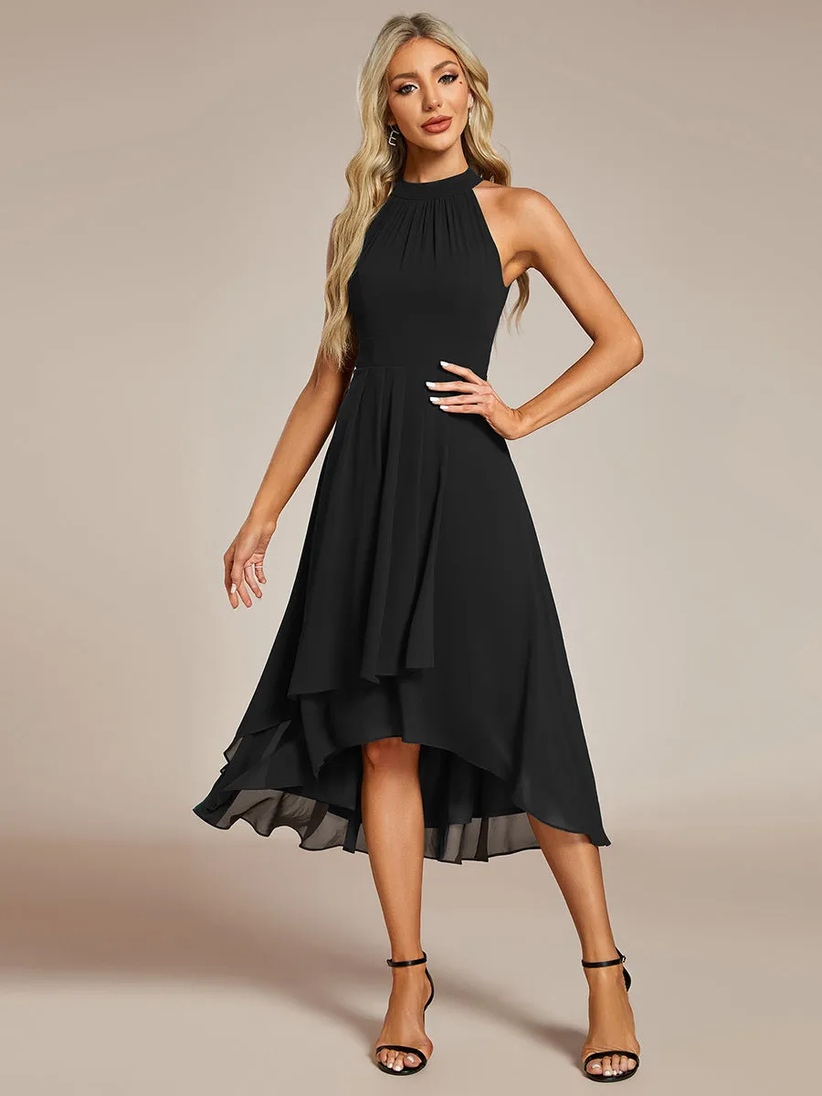 Elegant Halter Neckline Asymmetric Midi Lining Length  fold stream Empire Waist Chiffon Dresses