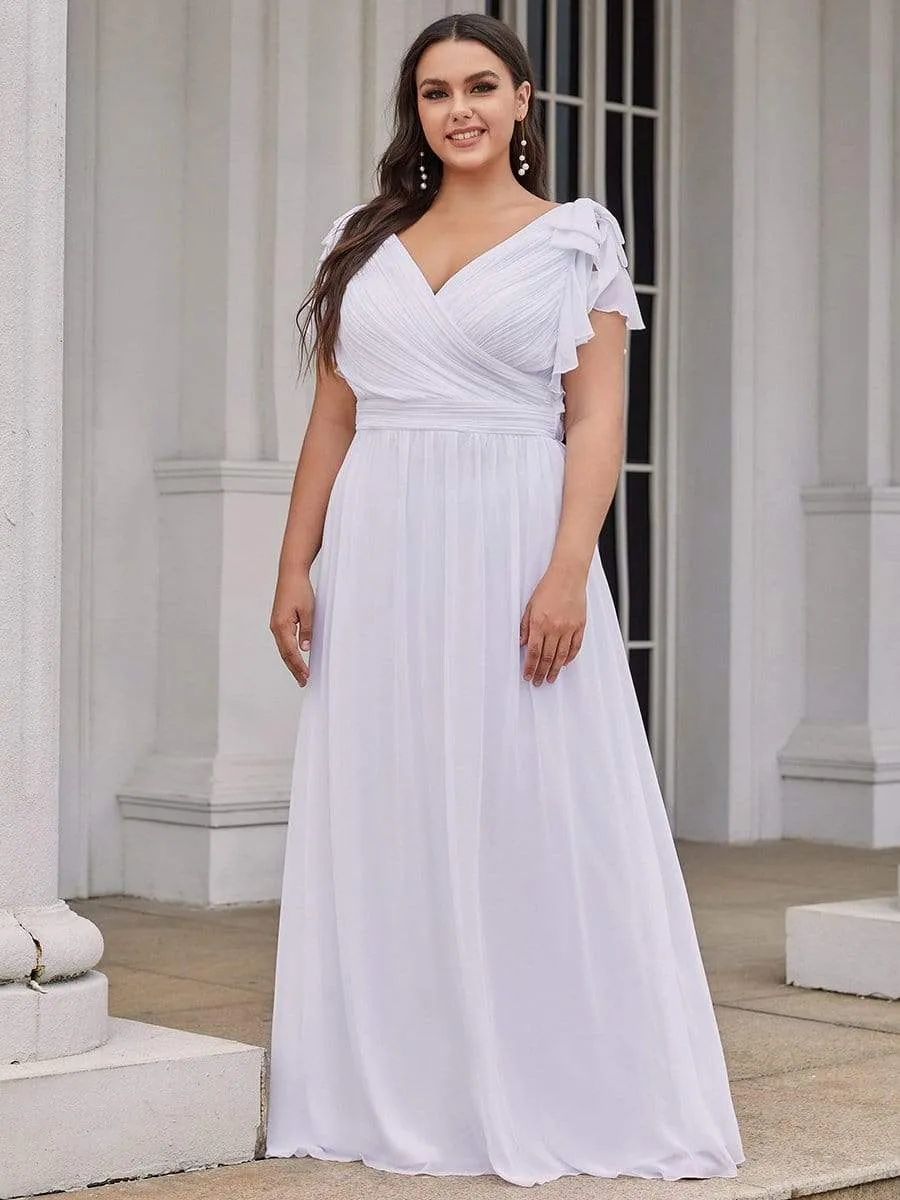 Elegant Pleated Bodice Ruffles Sleeves Chiffon Evening Dress