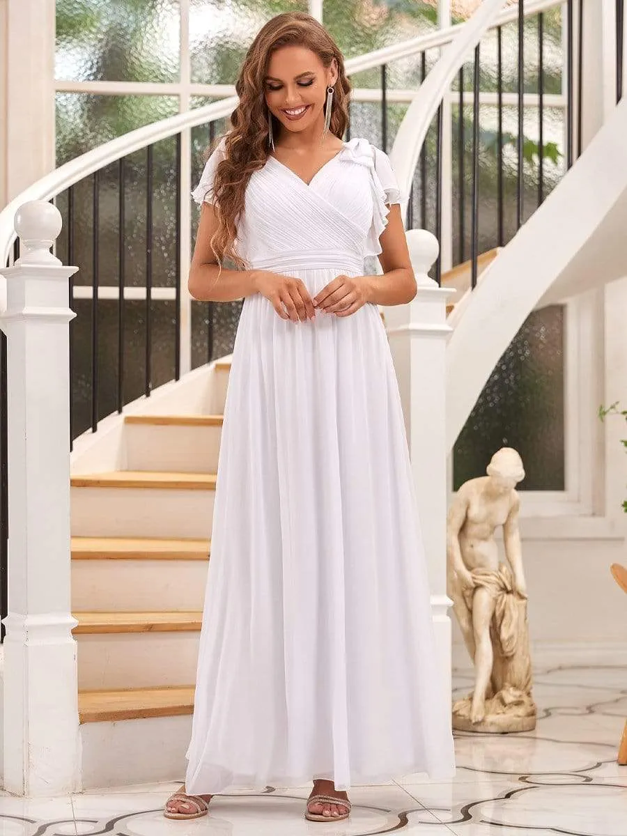 Elegant Pleated Bodice Ruffles Sleeves Chiffon Evening Dress