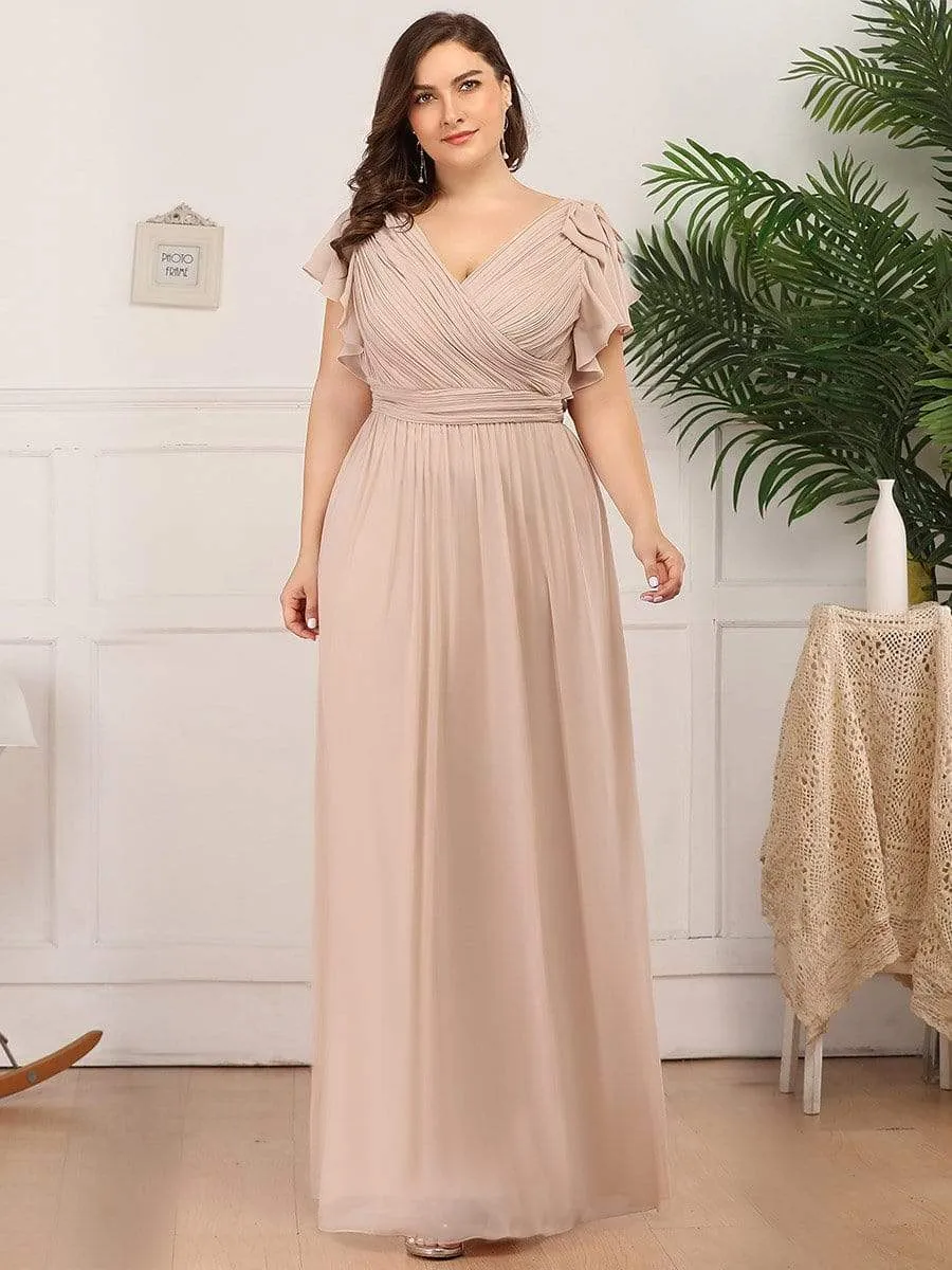 Elegant Pleated Bodice Ruffles Sleeves Chiffon Evening Dress