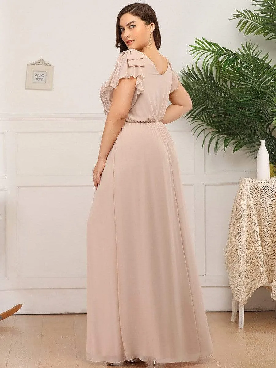 Elegant Pleated Bodice Ruffles Sleeves Chiffon Evening Dress