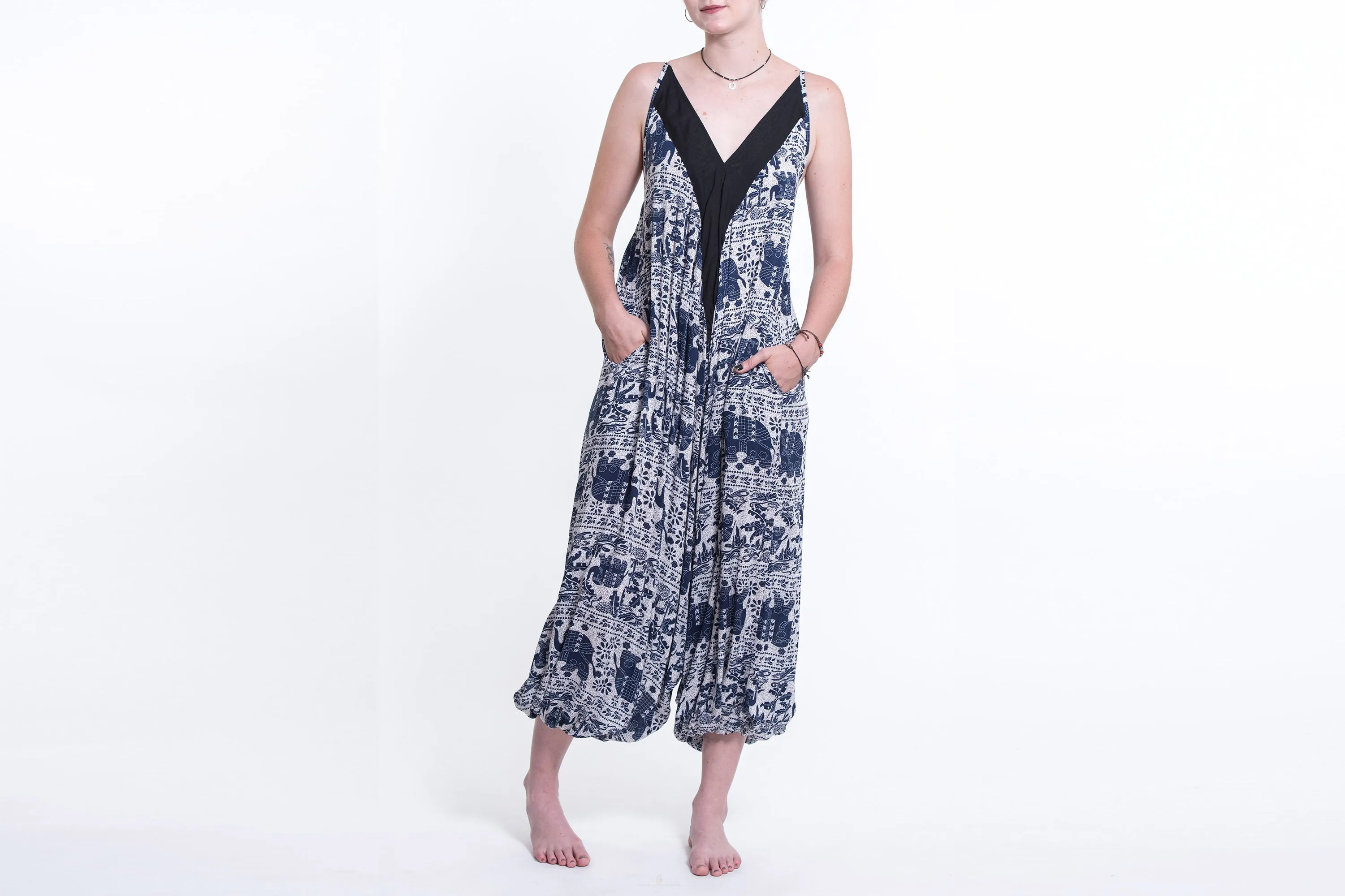 Elephant Orchard Romper in Navy