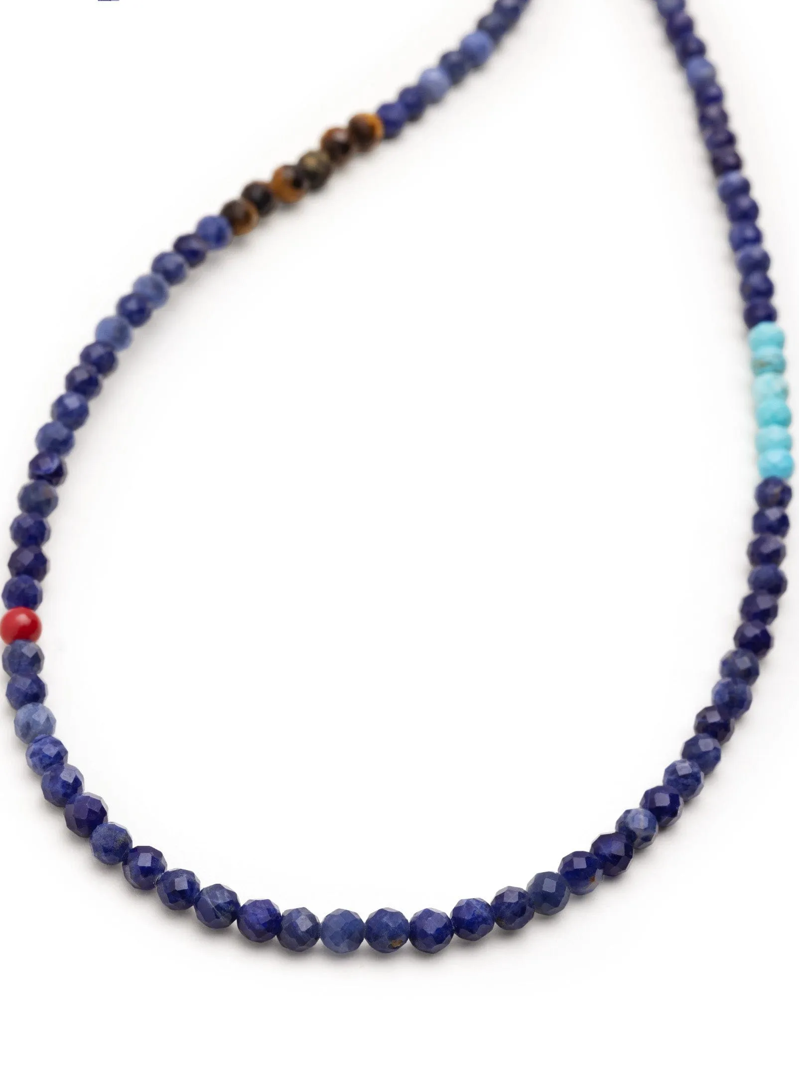 Faceted Dumortierite Necklace with Tiger Eye and Turquoise