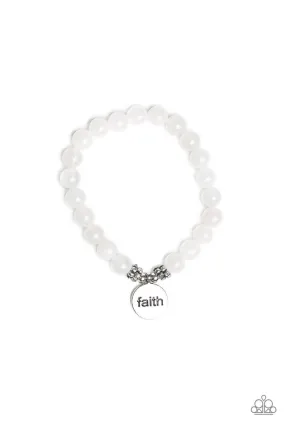 FAITH It, Till You Make It White Stone Stretch Bracelet - Paparazzi Accessories