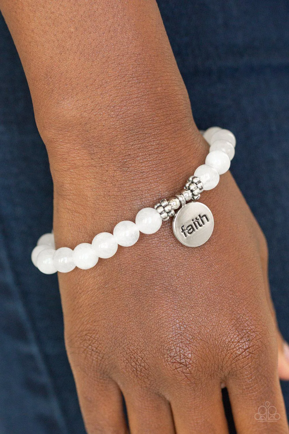 FAITH It, Till You Make It White Stone Stretch Bracelet - Paparazzi Accessories