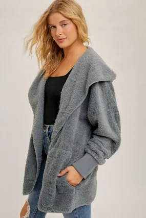 Faux fur plush hooded jackets with pockets - Assorted colors