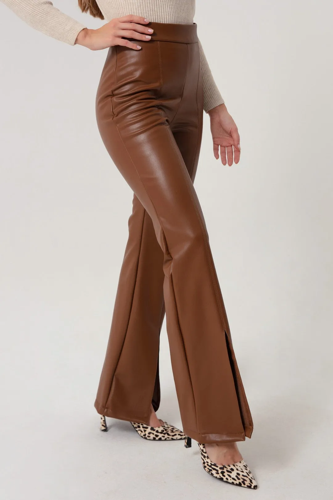 Female Slit Leather Pants