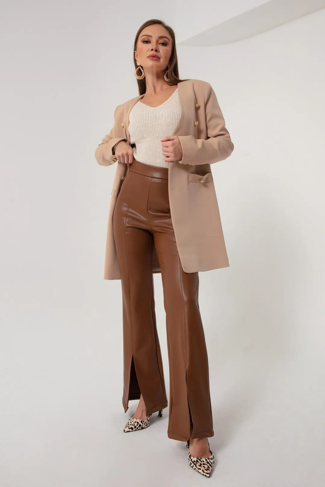 Female Slit Leather Pants