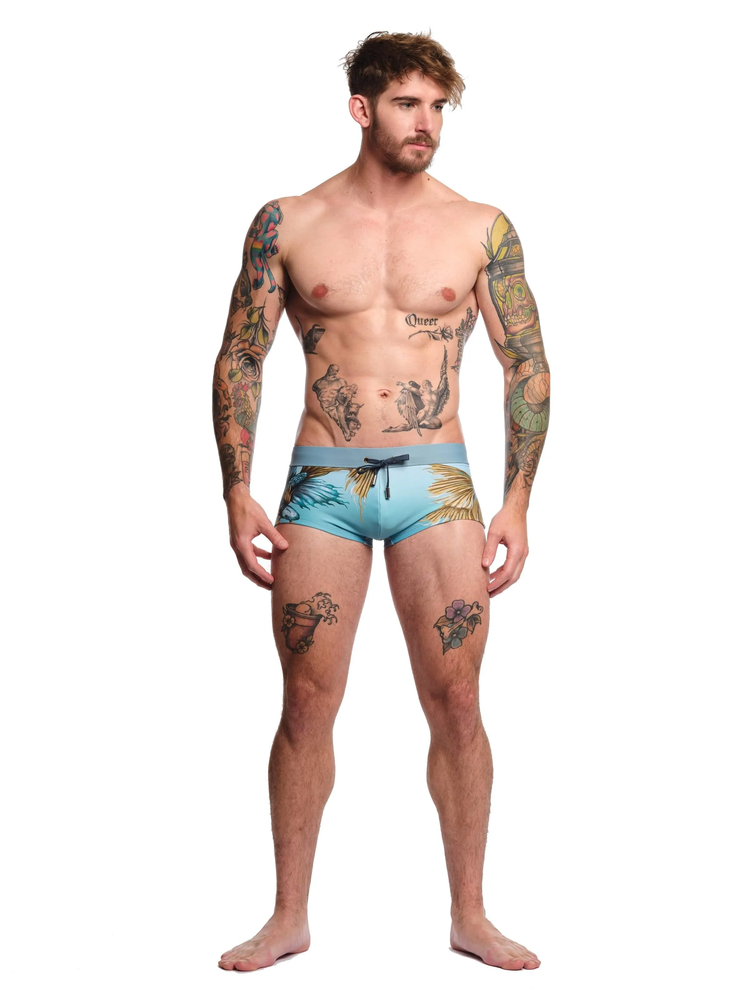 Fighting Fish Blue Swim Trunk