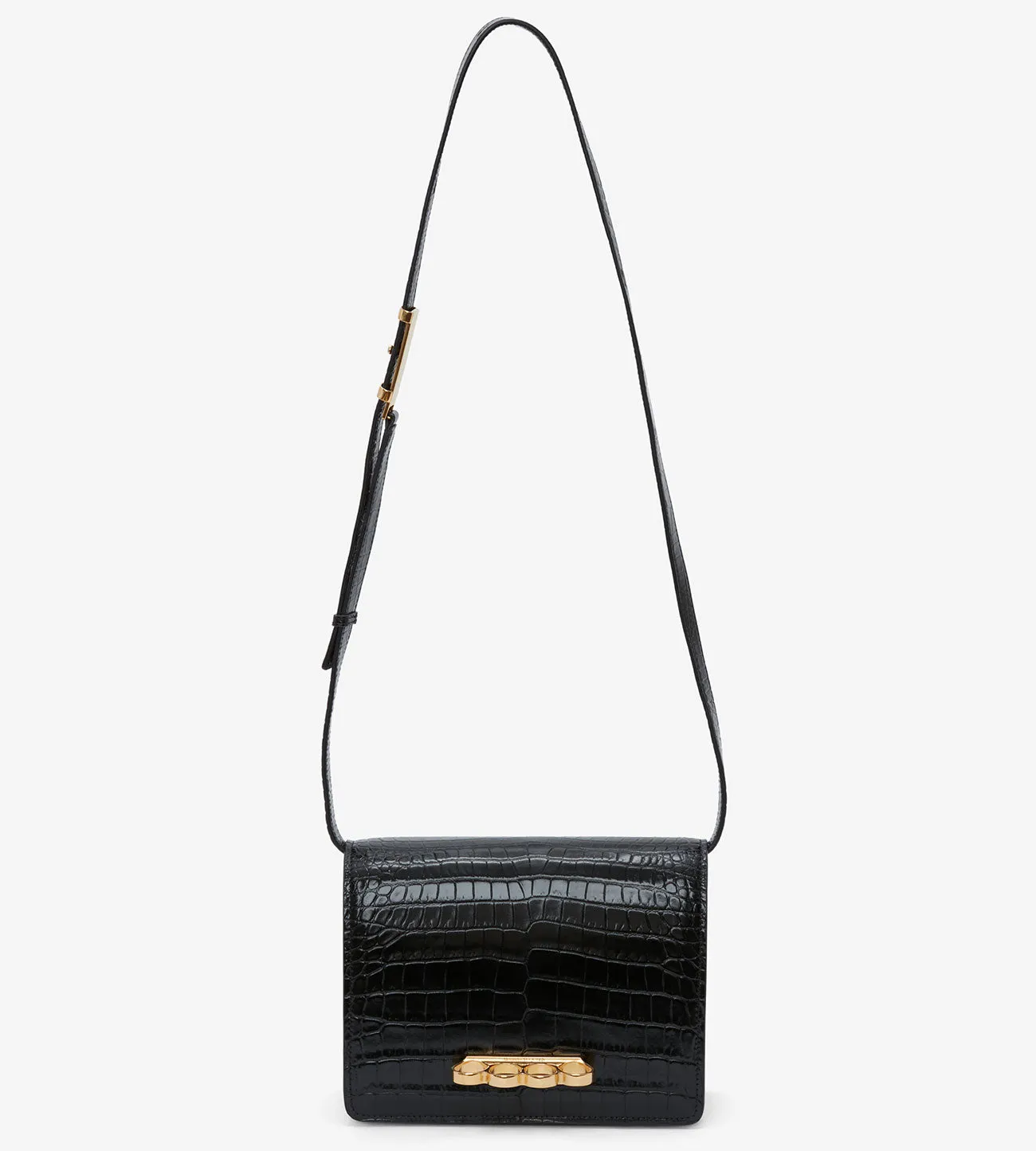 Four Ring Satchel Croc, Black/Gold