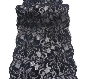 FS1143 Black Floral Stretch Lace Trim