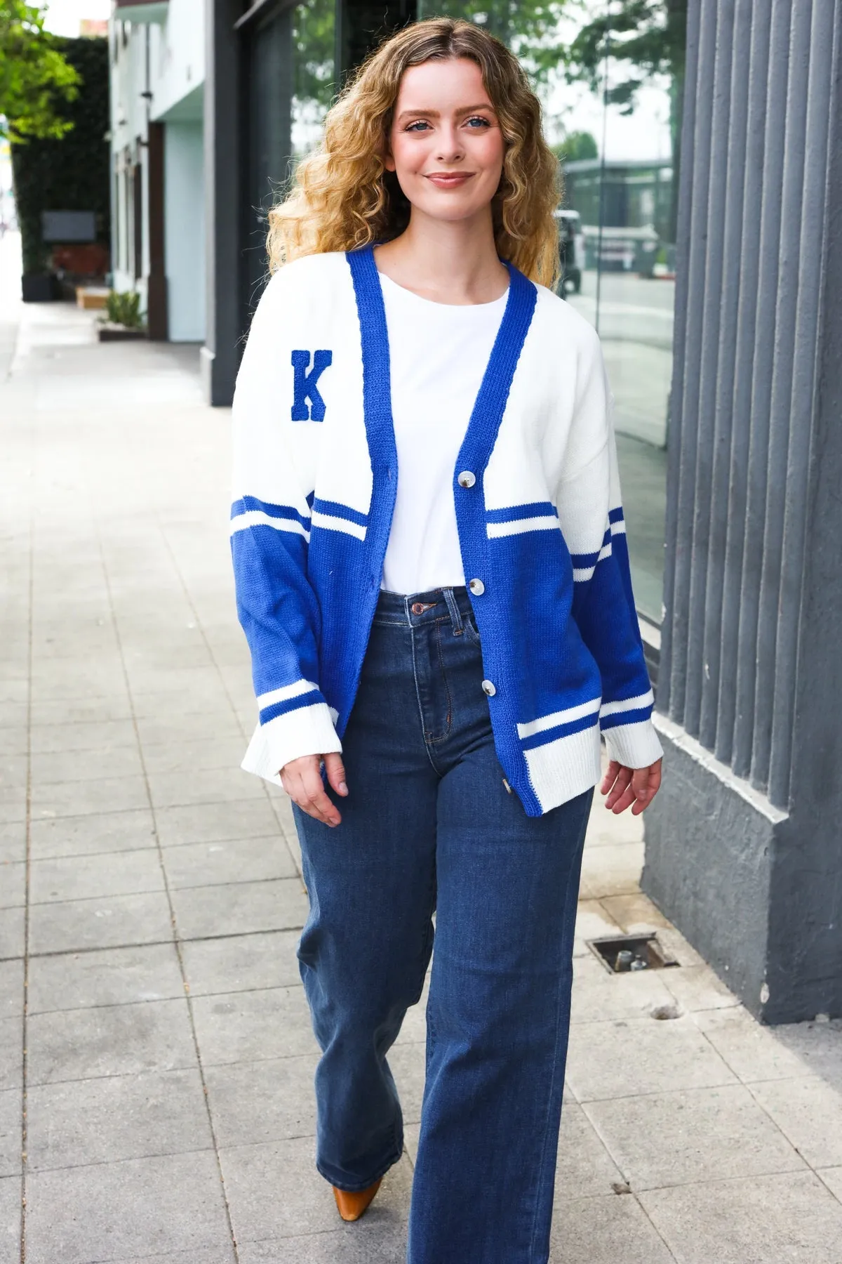 Game Day Blue "K" Embroidered Cardigan