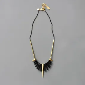 Geometric Black Agate and Brass Spike Necklace