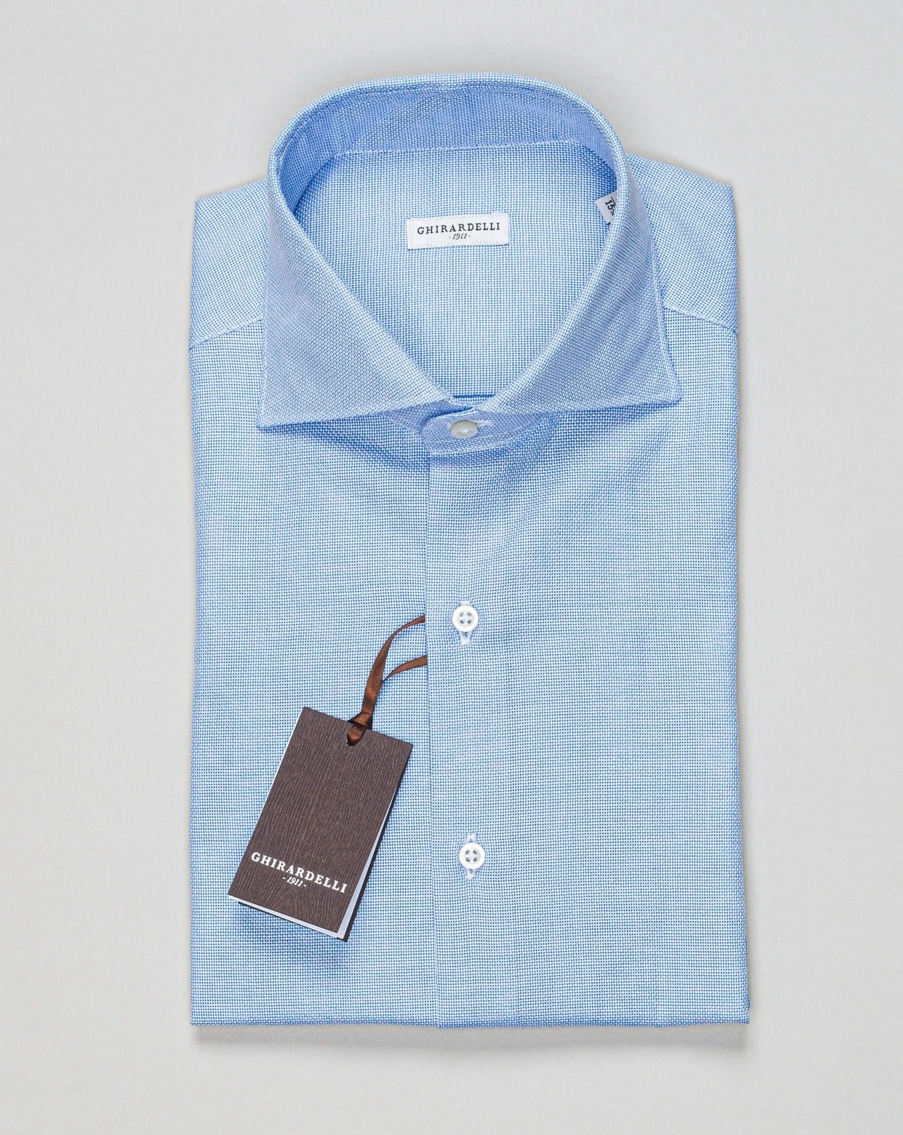 Ghirardelli Panama Weave Cotton Shirt / Light Blue