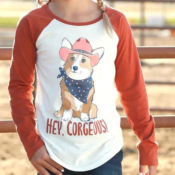 Girl's Ariat "Hey Corgeous" Long Sleeve Raglan Tee