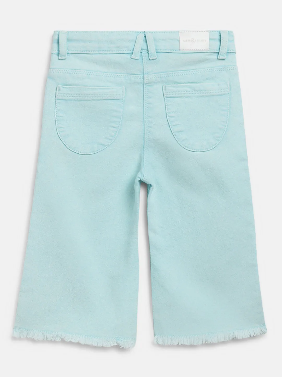 Girls Sky Blue Flare fit Lycra Washed Capri