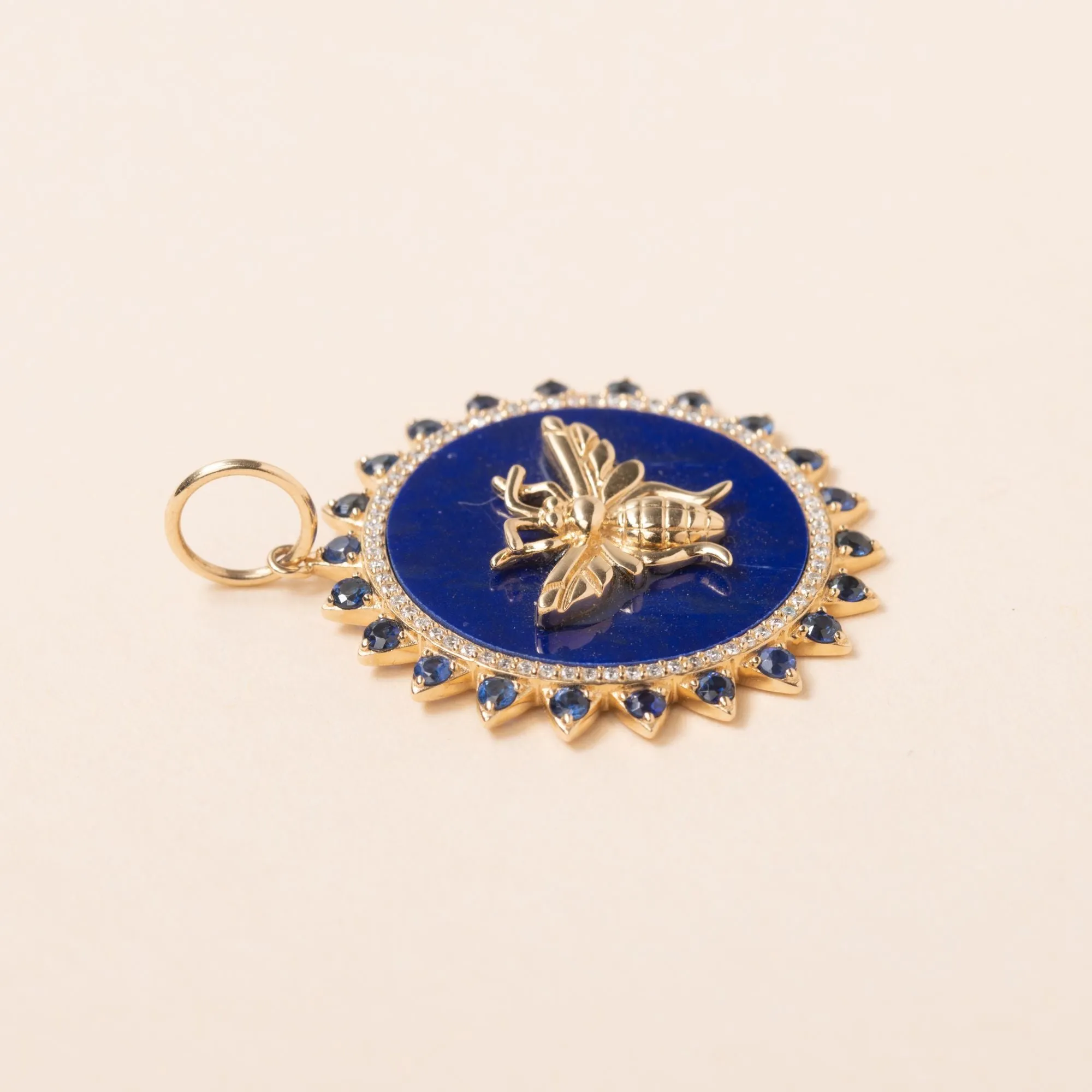 Gold Bee with Blue Enamel, Diamonds and Sapphires Pendant