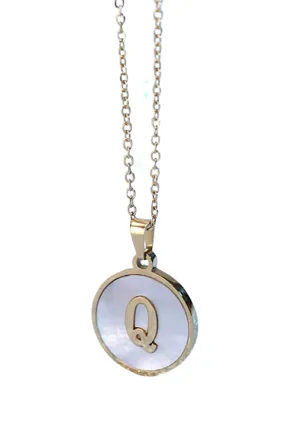 Gold Pearl Initial Necklace Q