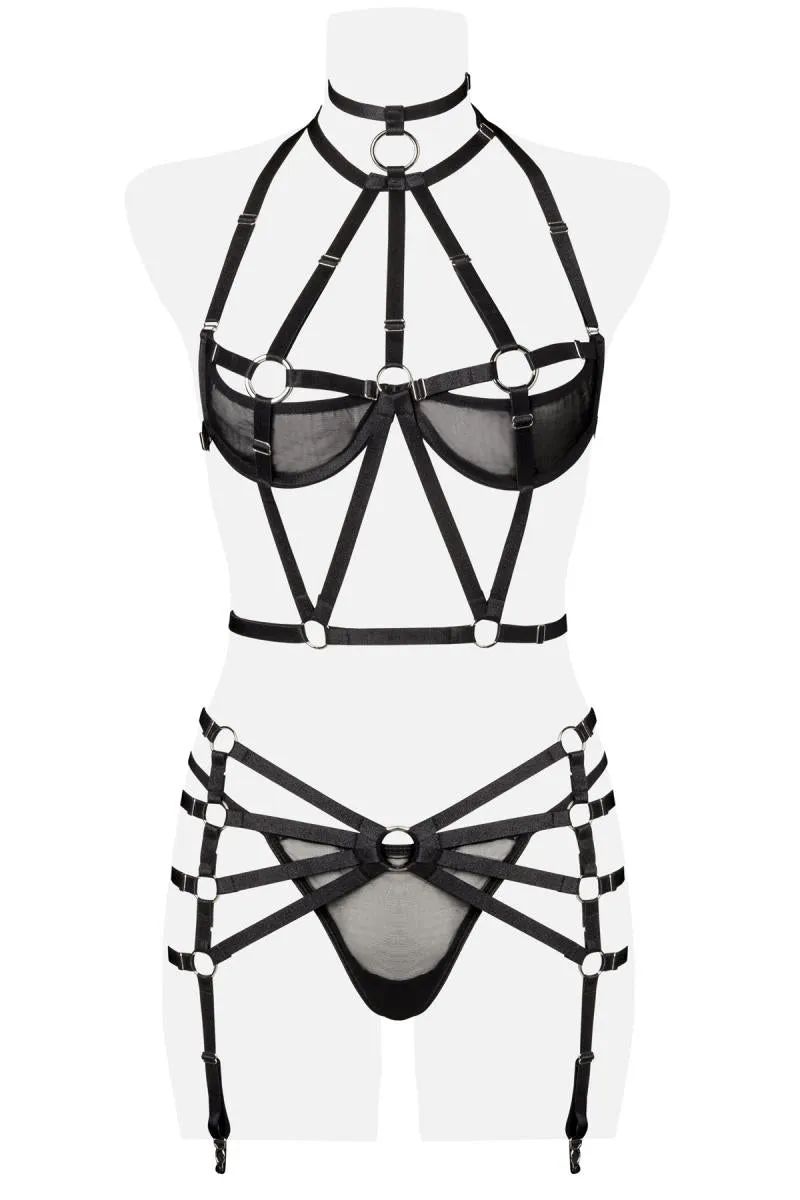 Grey Velvet 3-Piece Harness Set